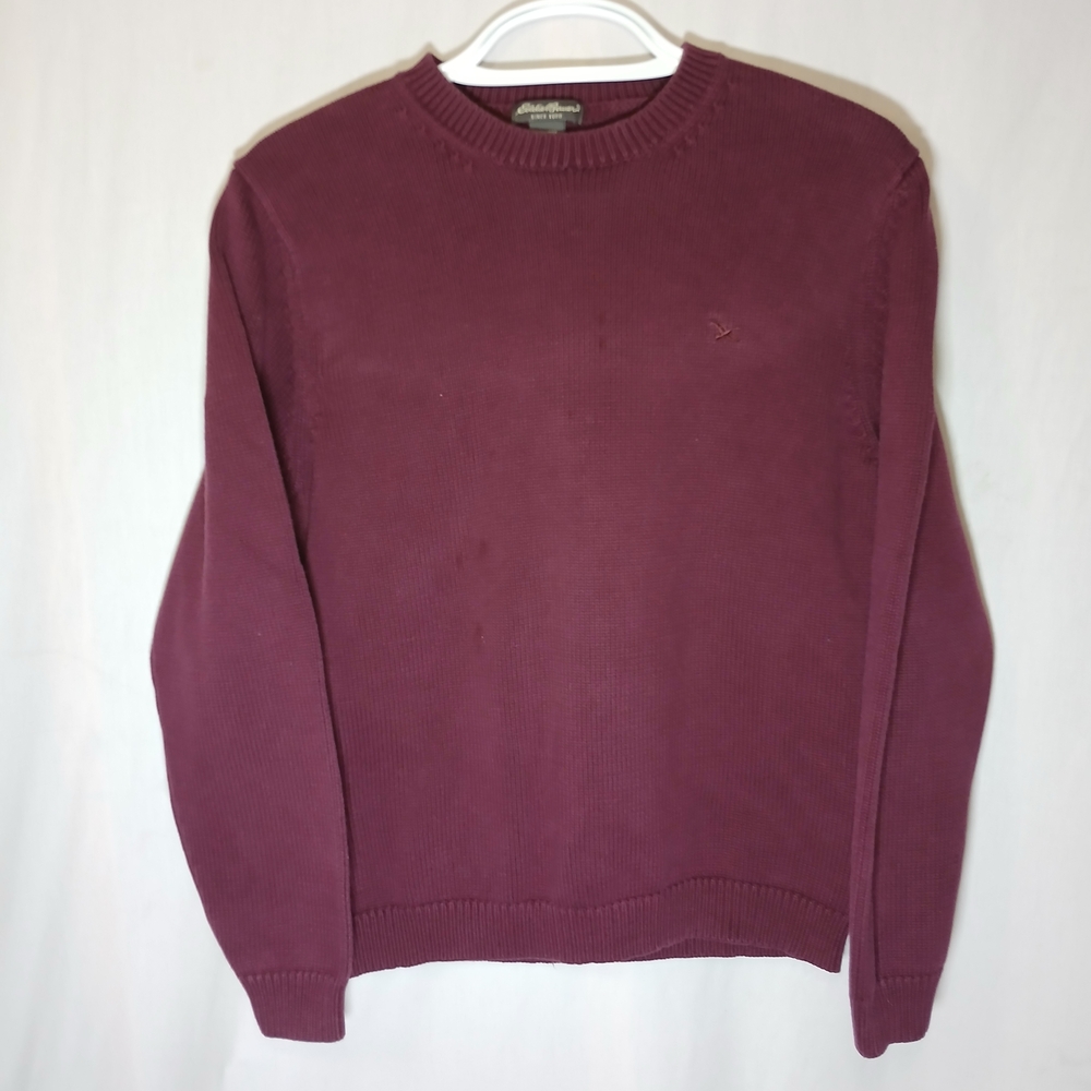 Eddie Bauer 100% Cotton Crewneck Sweater – Tall L – Burgundy Maroon